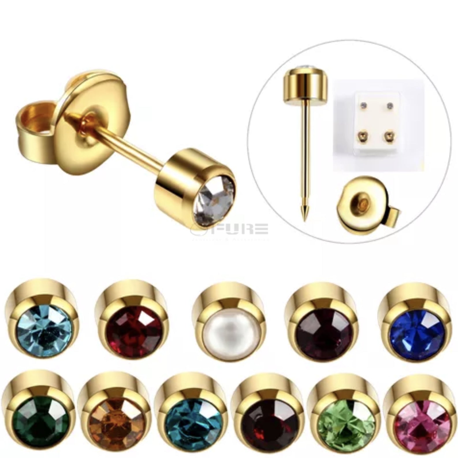 4Mm 18K Gold Plated Surgical Steel Cubic Zirconia round Cartilage Stud Earrings