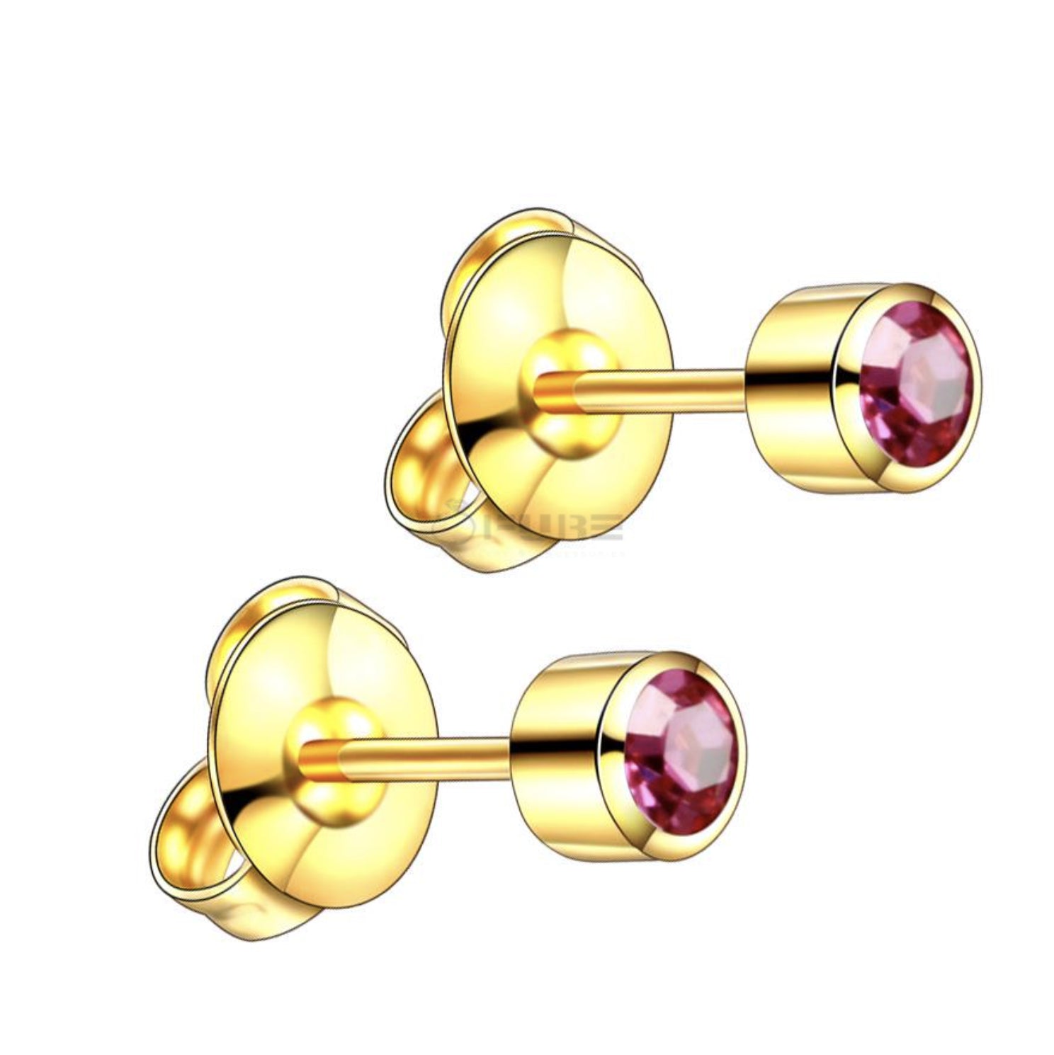 4Mm 18K Gold Plated Surgical Steel Cubic Zirconia round Cartilage Stud Earrings