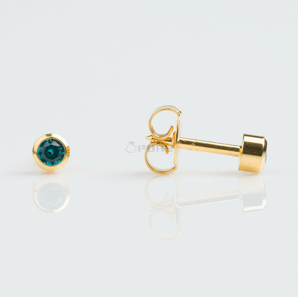 4Mm 18K Gold Plated Surgical Steel Cubic Zirconia round Cartilage Stud Earrings