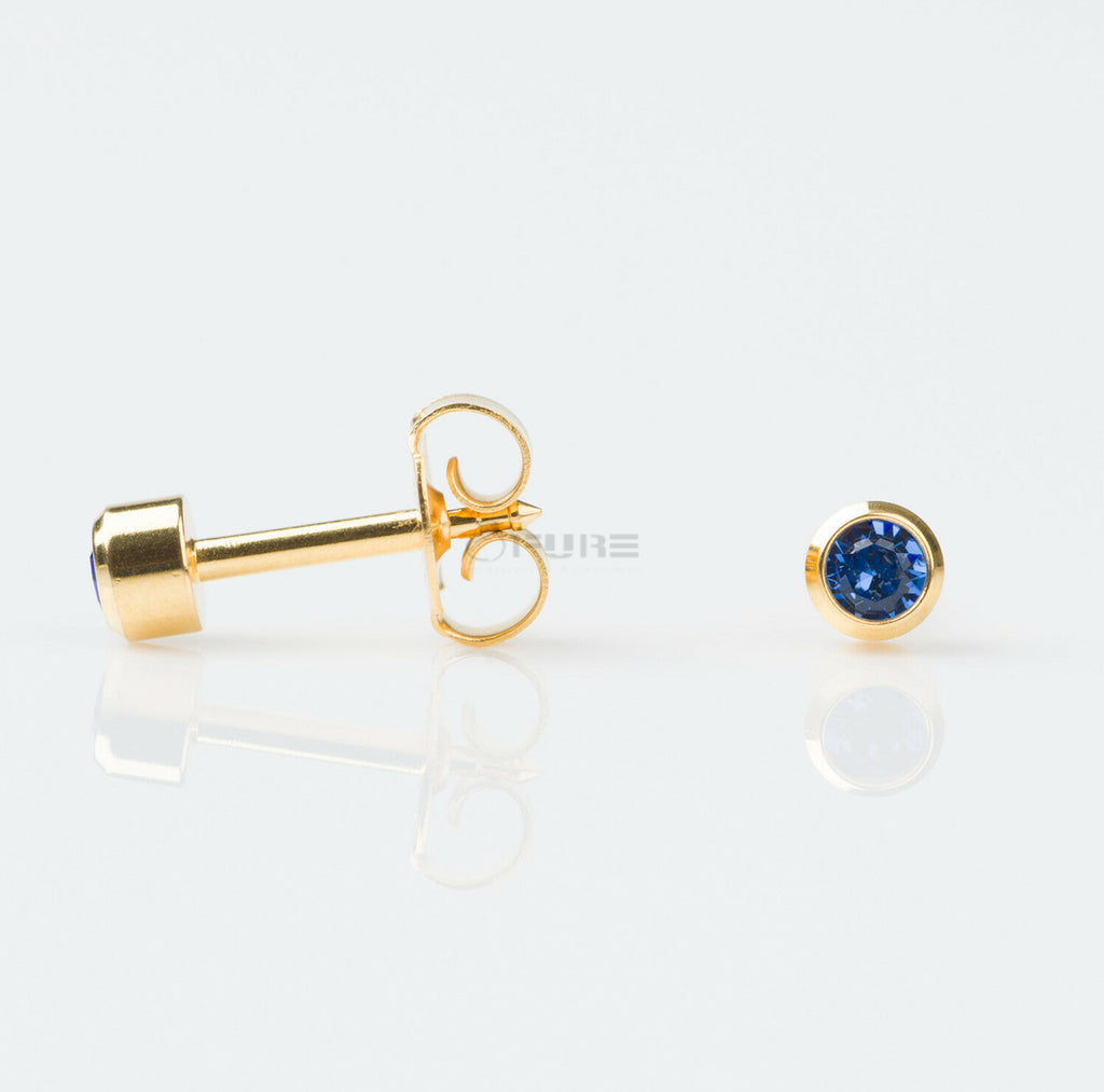 4Mm 18K Gold Plated Surgical Steel Cubic Zirconia round Cartilage Stud Earrings