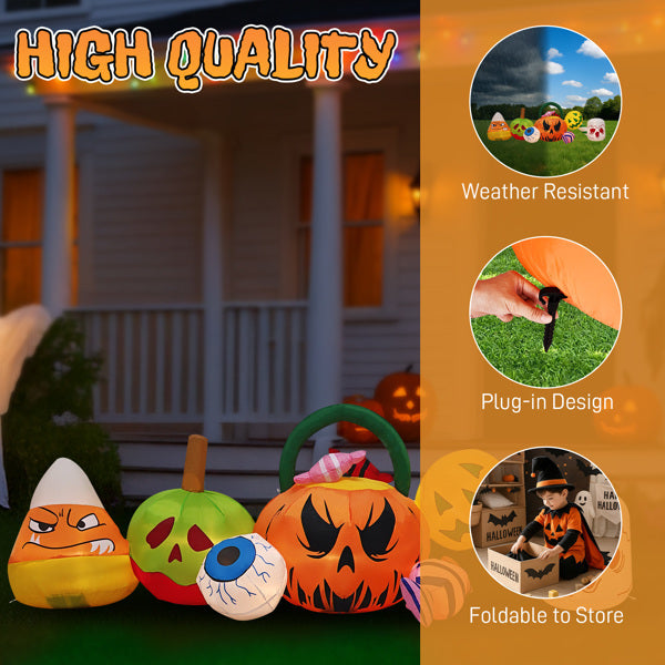 8FT Long Halloween Inflatables Pumpkins Eyeball Candy Outdoor Decorations, Blow Up Yard Decoration With Built-in LEDs Lighted For Lawn Garden Outside Indoor Decor