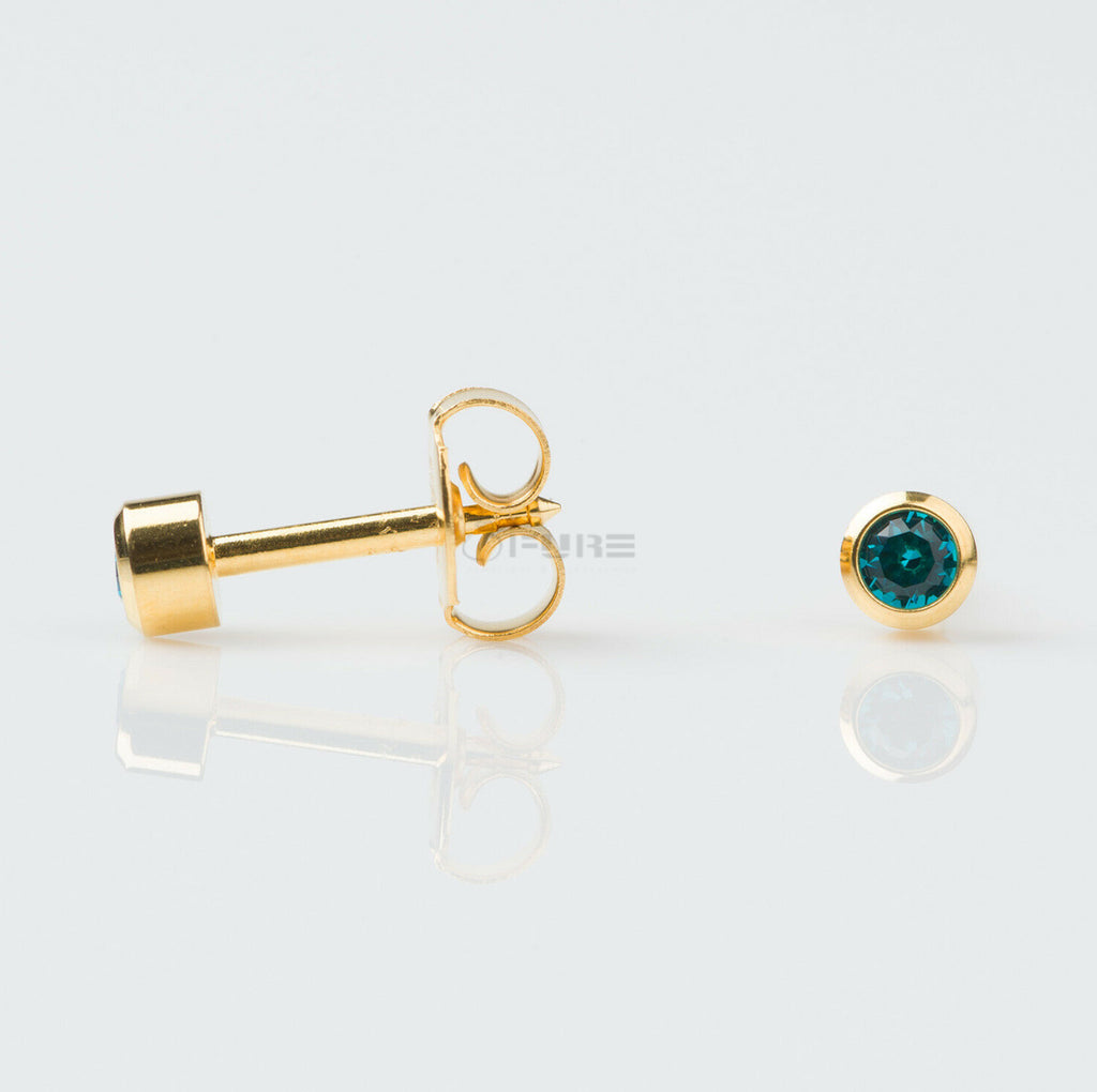 4Mm 18K Gold Plated Surgical Steel Cubic Zirconia round Cartilage Stud Earrings