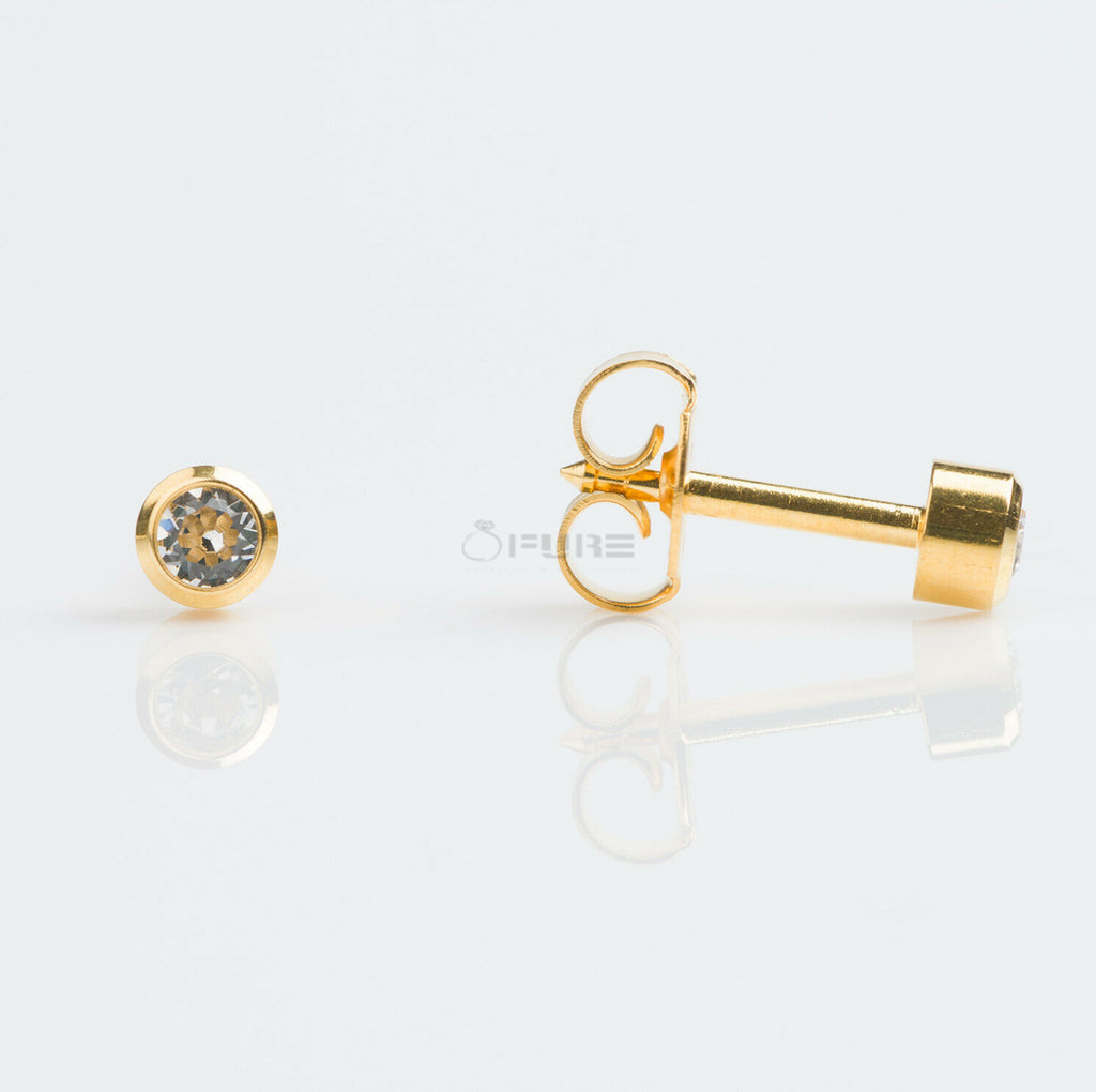 4Mm 18K Gold Plated Surgical Steel Cubic Zirconia round Cartilage Stud Earrings