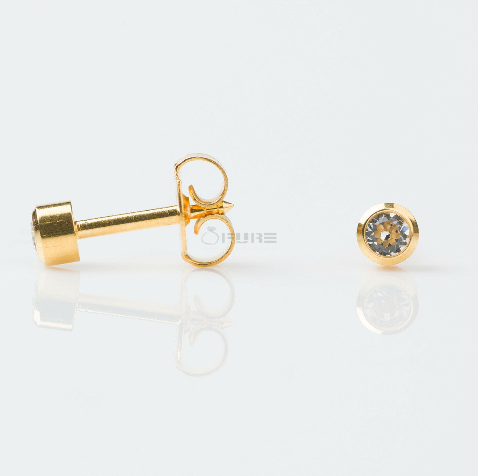 4Mm 18K Gold Plated Surgical Steel Cubic Zirconia round Cartilage Stud Earrings
