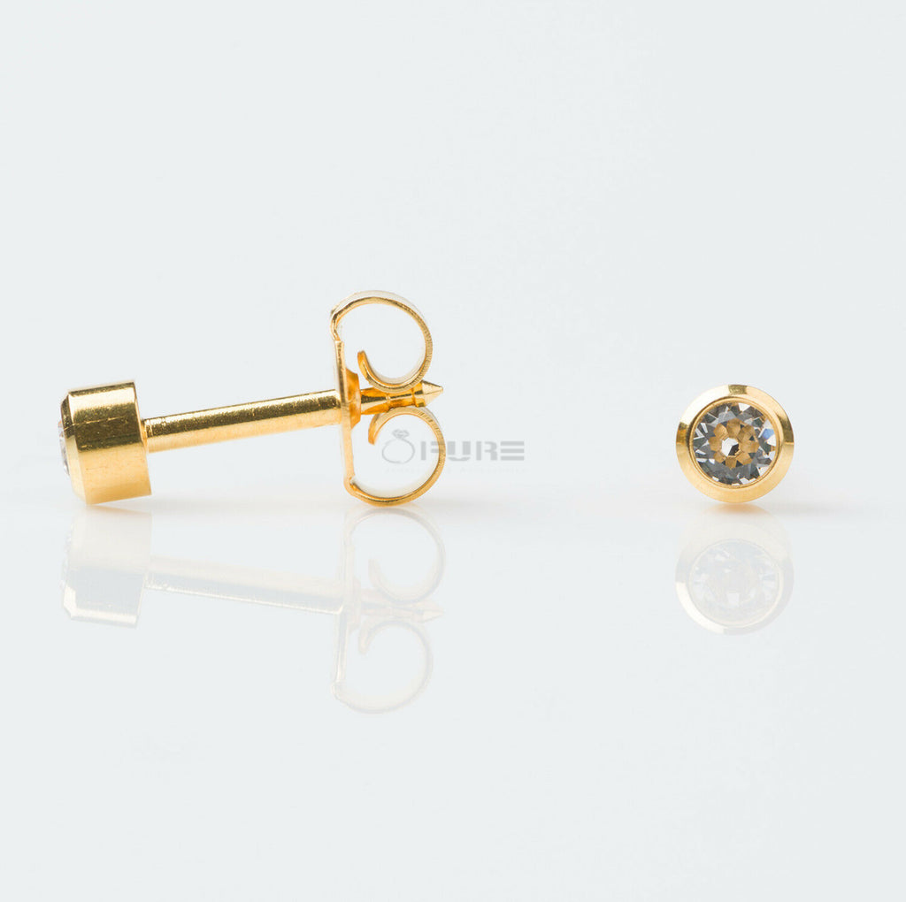 4Mm 18K Gold Plated Surgical Steel Cubic Zirconia round Cartilage Stud Earrings