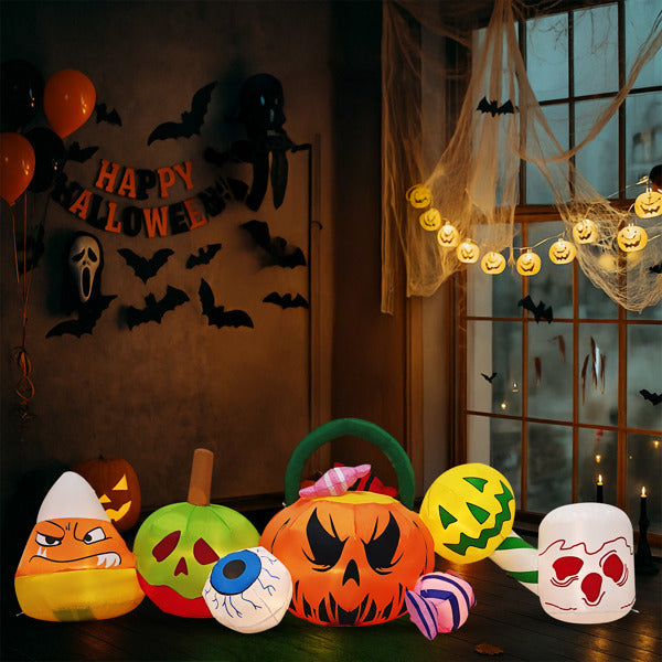 8FT Long Halloween Inflatables Pumpkins Eyeball Candy Outdoor Decorations, Blow Up Yard Decoration With Built-in LEDs Lighted For Lawn Garden Outside Indoor Decor