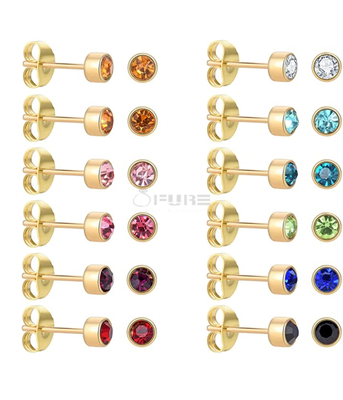 4Mm 18K Gold Plated Surgical Steel Cubic Zirconia round Cartilage Stud Earrings