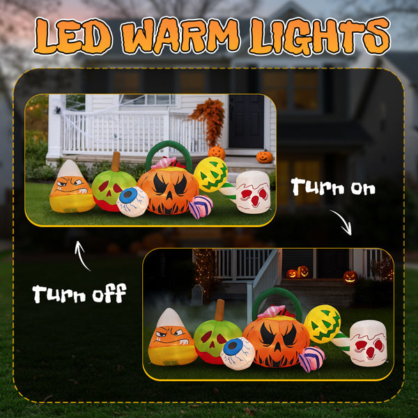 8FT Long Halloween Inflatables Pumpkins Eyeball Candy Outdoor Decorations, Blow Up Yard Decoration With Built-in LEDs Lighted For Lawn Garden Outside Indoor Decor