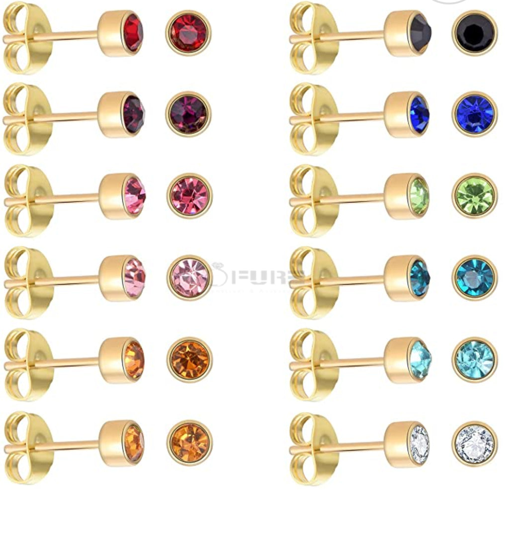 4Mm 18K Gold Plated Surgical Steel Cubic Zirconia round Cartilage Stud Earrings