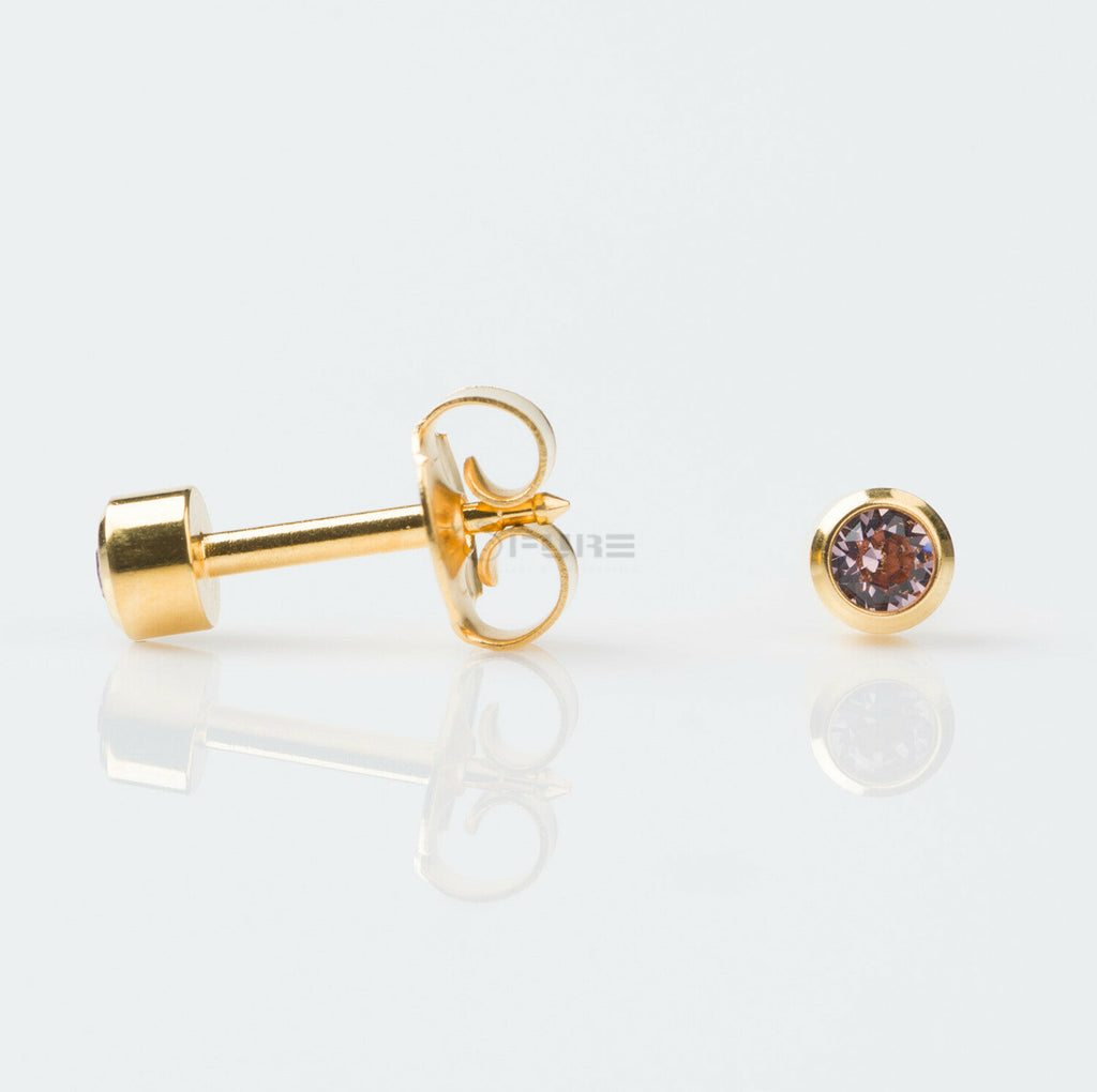 4Mm 18K Gold Plated Surgical Steel Cubic Zirconia round Cartilage Stud Earrings