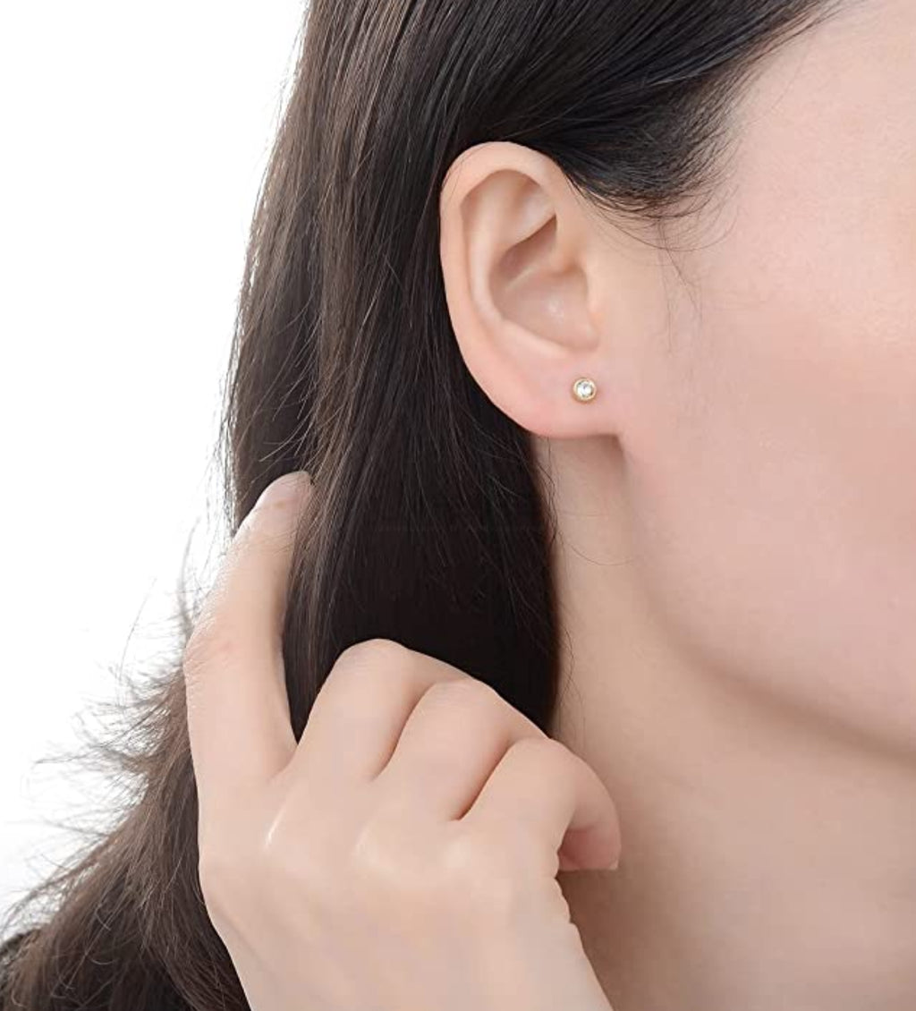 4Mm 18K Gold Plated Surgical Steel Cubic Zirconia round Cartilage Stud Earrings