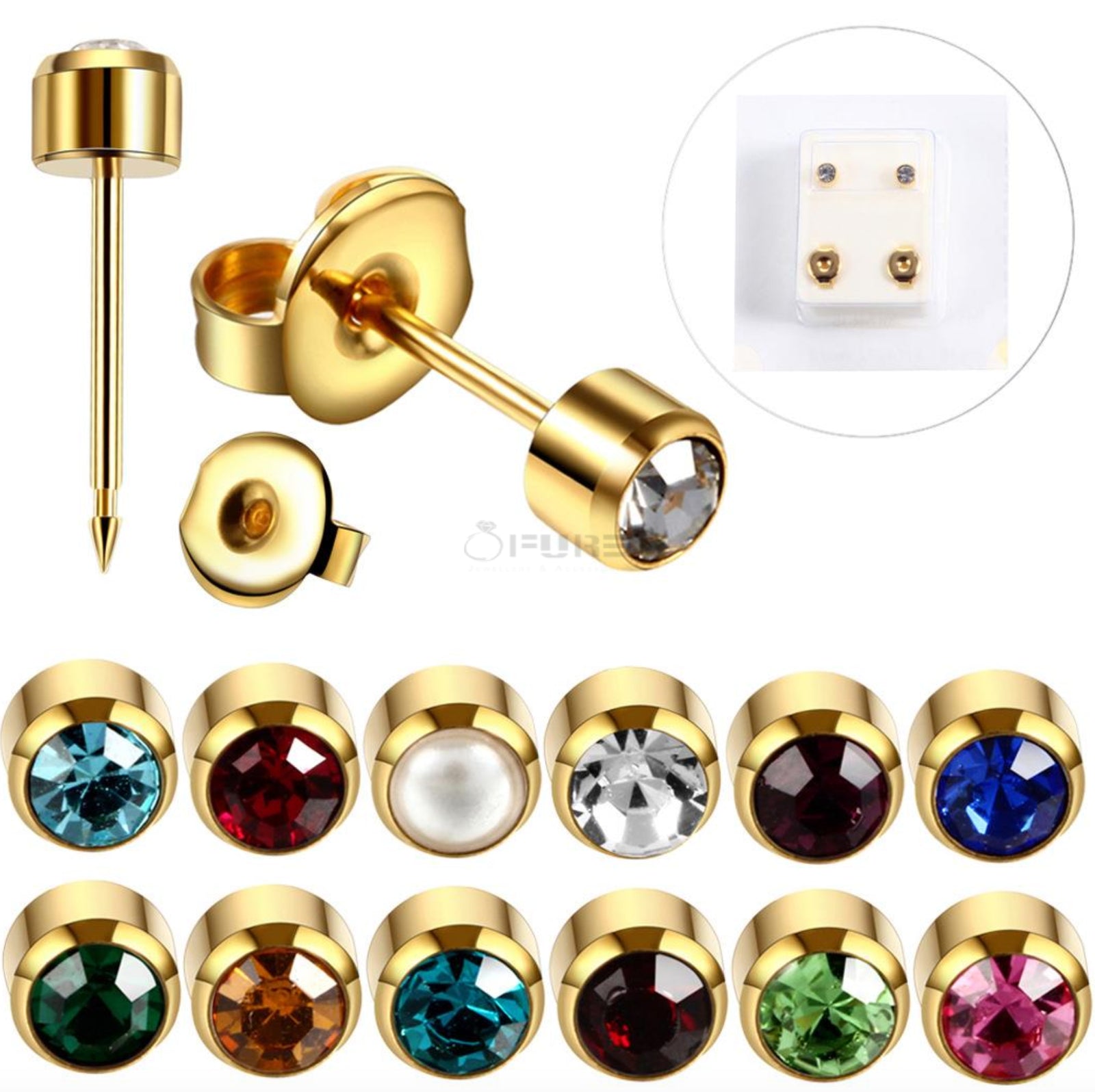 4Mm 18K Gold Plated Surgical Steel Cubic Zirconia round Cartilage Stud Earrings